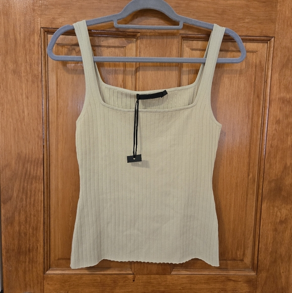 NWT JENNI KAYNE Beige Tan Cream Square Neck Ribbed Tank Top Shirt Medium - Picture 2 of 4
